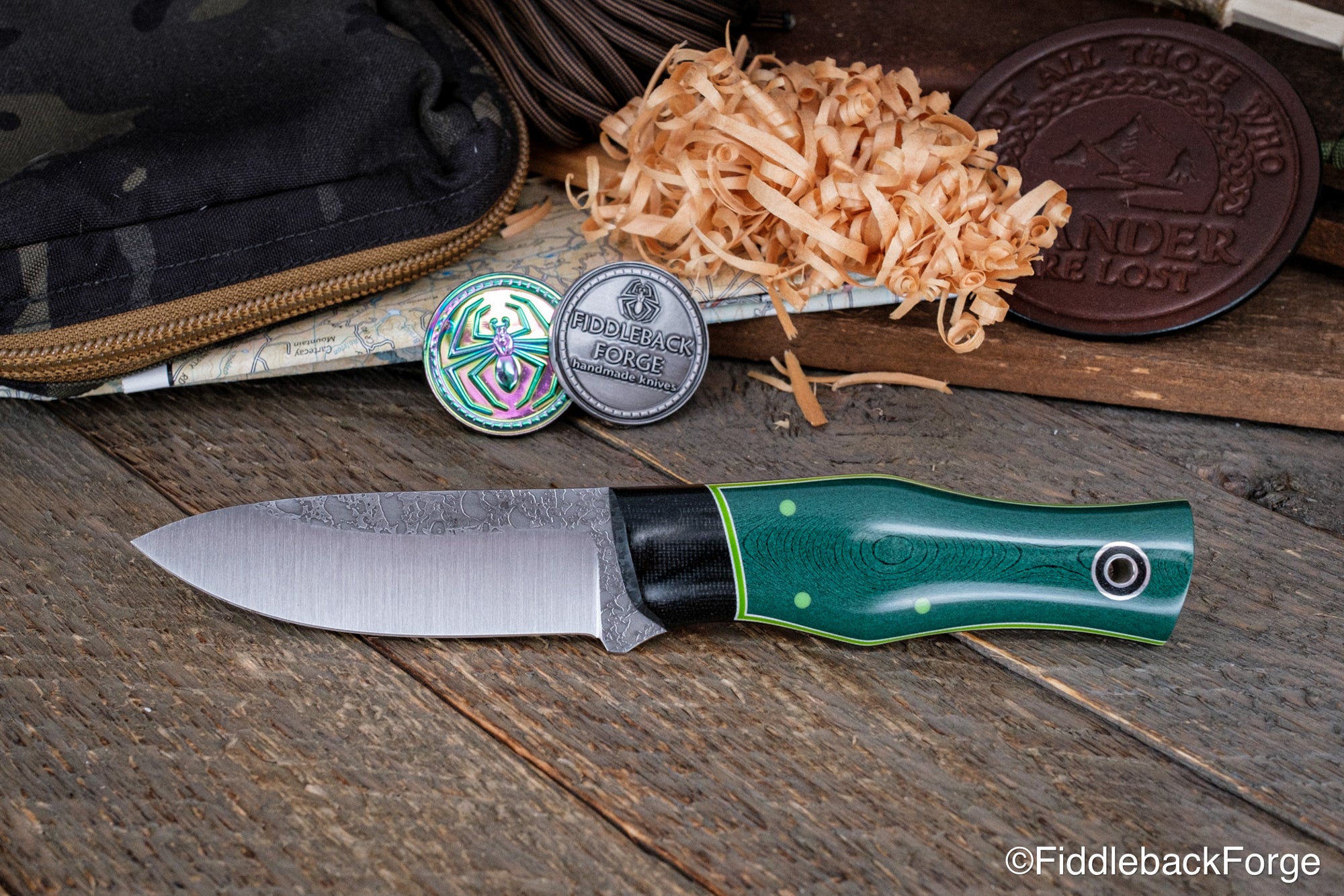 Drop Point Maverick - VintageEmerald Paper Micarta - A2