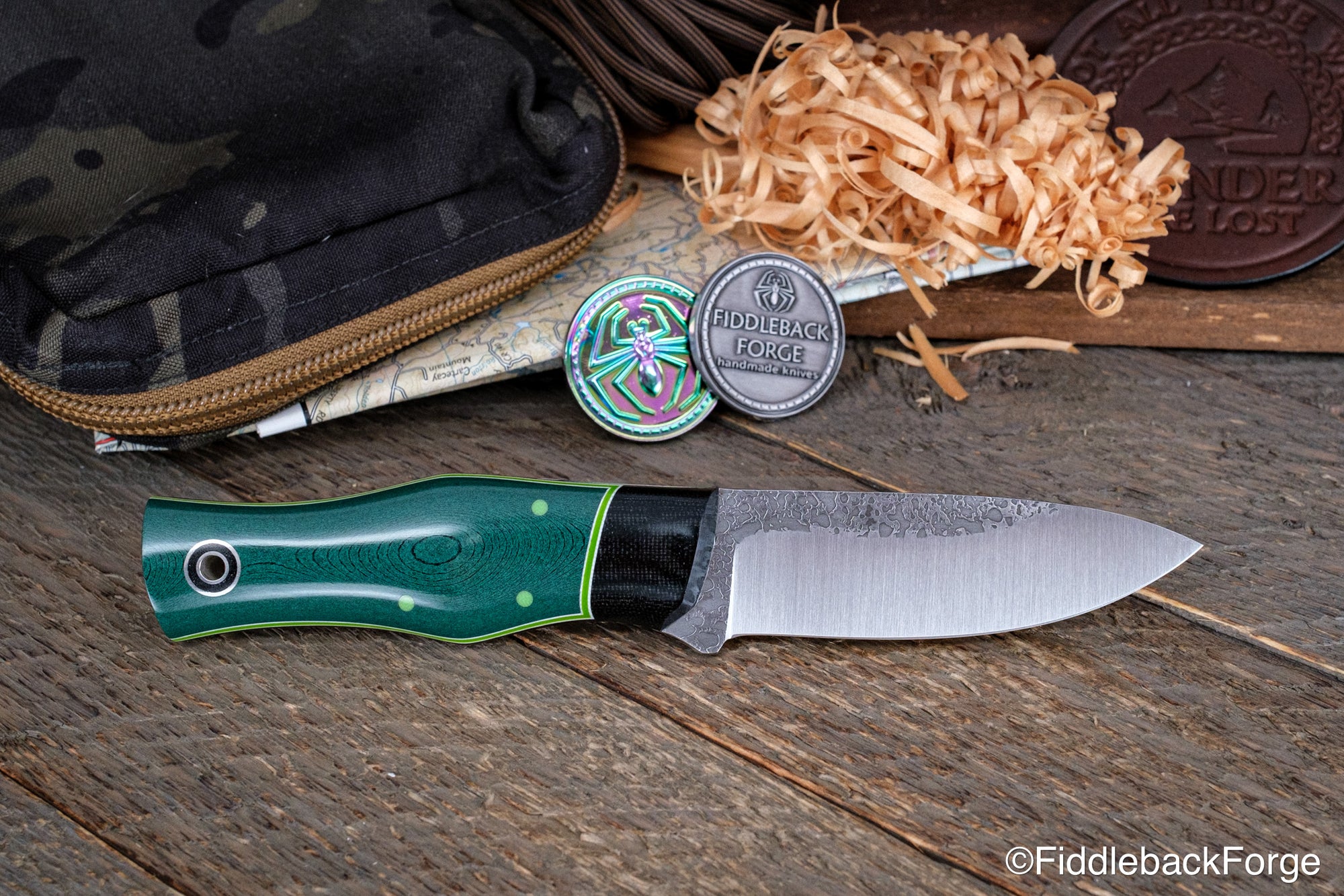 Drop Point Maverick - VintageEmerald Paper Micarta - A2