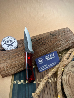 Darlington Edgecraft Sugar - Red Velvet Burl Micarta - Tapered A2 Steel