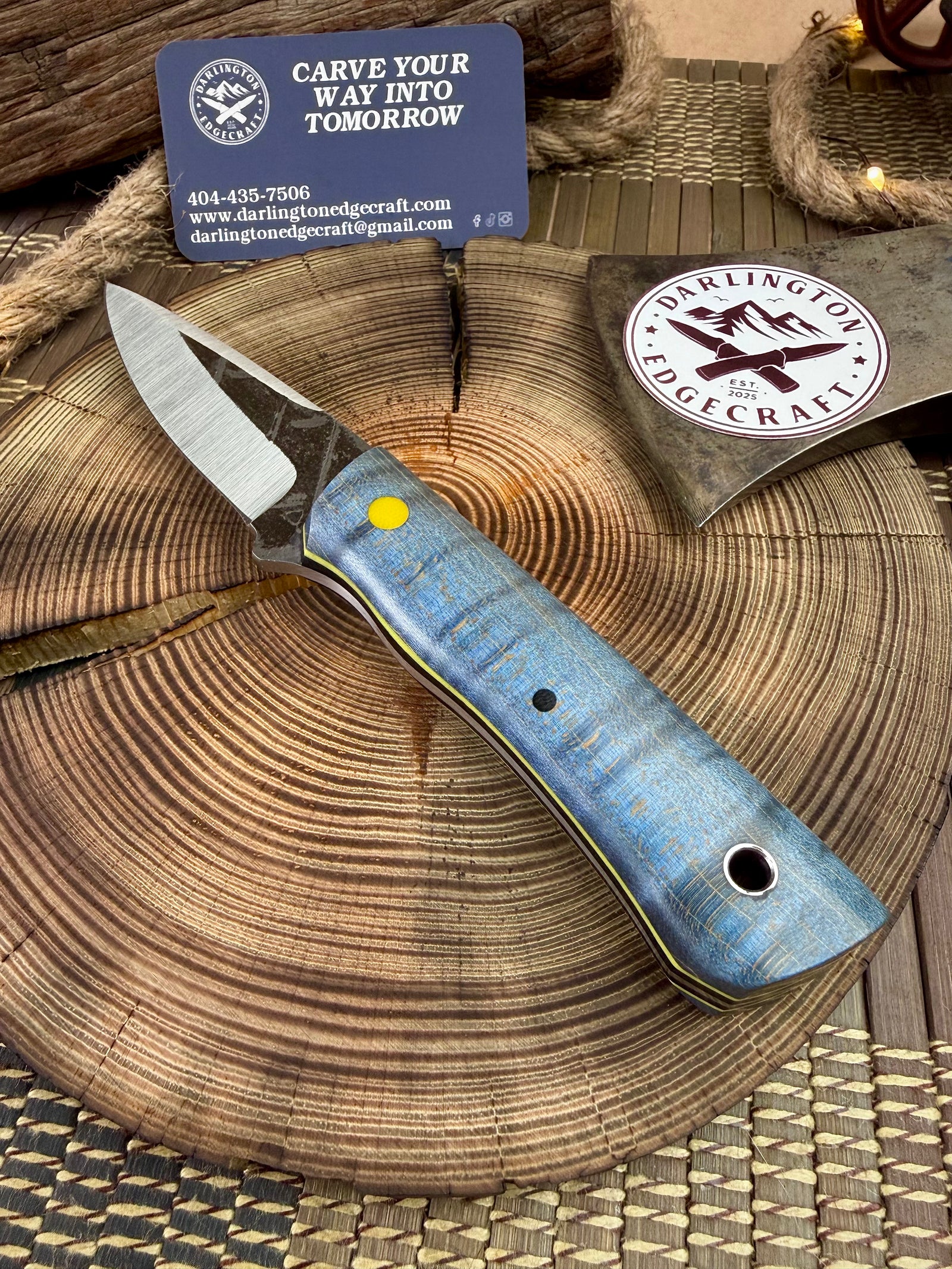 Darlington Edgecraft Valkyrie - Blue Dyed Curly Maple - Tapered Nitro V Steel