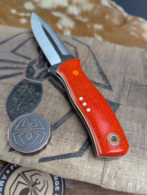 Fiddleback Forge Big Sneaky - Orange Burlap Micarta From Shadetree - A2 Steel