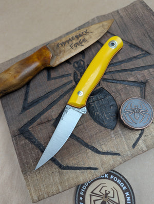 Fiddleback Forge F2 - Canary Linen Micarta - Tapered Nitro V Steel