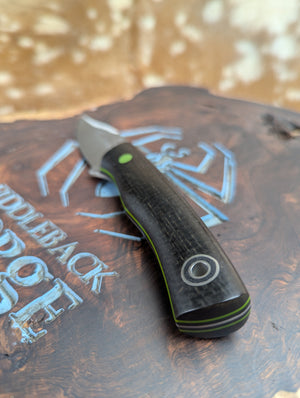 Fiddleback Forge Warthawg Knife - Deep Luster Black Burlap Micarta - Tapered Nitro V Steel