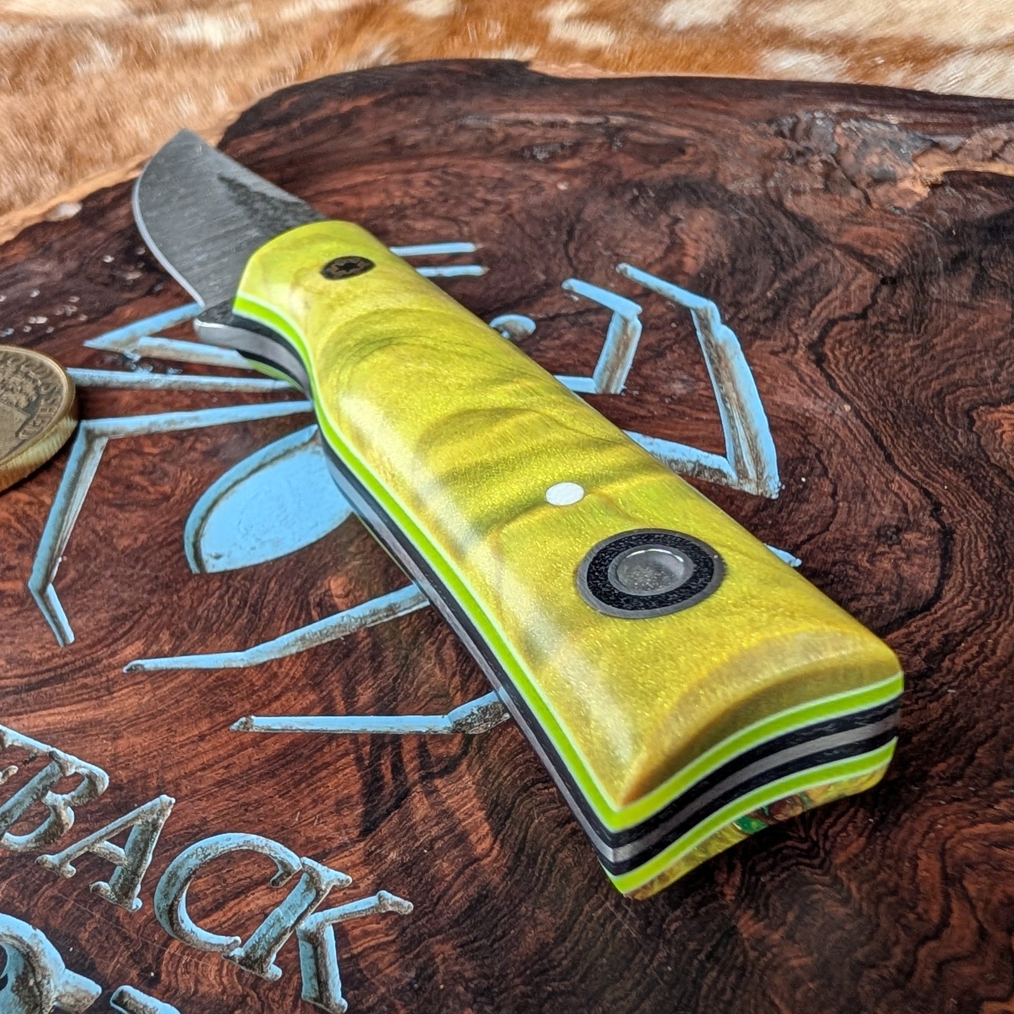Fiddleback Forge Chickadee - Day Glo Curly Maple - Tapered A2 Steel