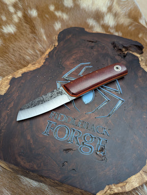 Fiddleback Forge Shaman - Red Brick Burlap Micarta - Tapered A2 Steel