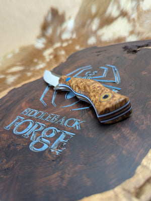 Fiddleback Forge Wingman - Outstanding Black Ash Burl - Tapered Nitro V Steel