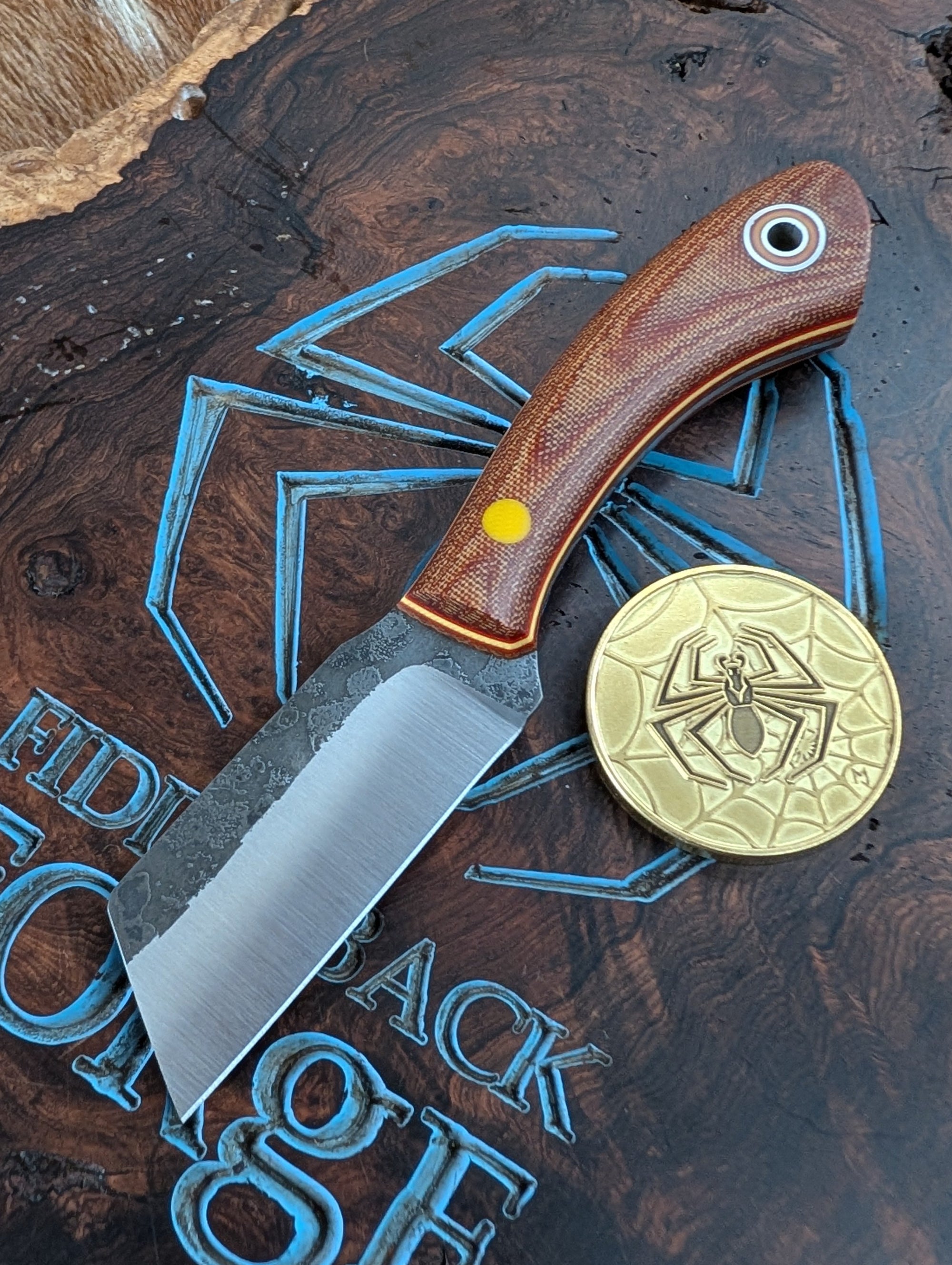 Fiddleback Forge 3 Finger Joe - Natural Canvas Micarta - Tapered A2 St