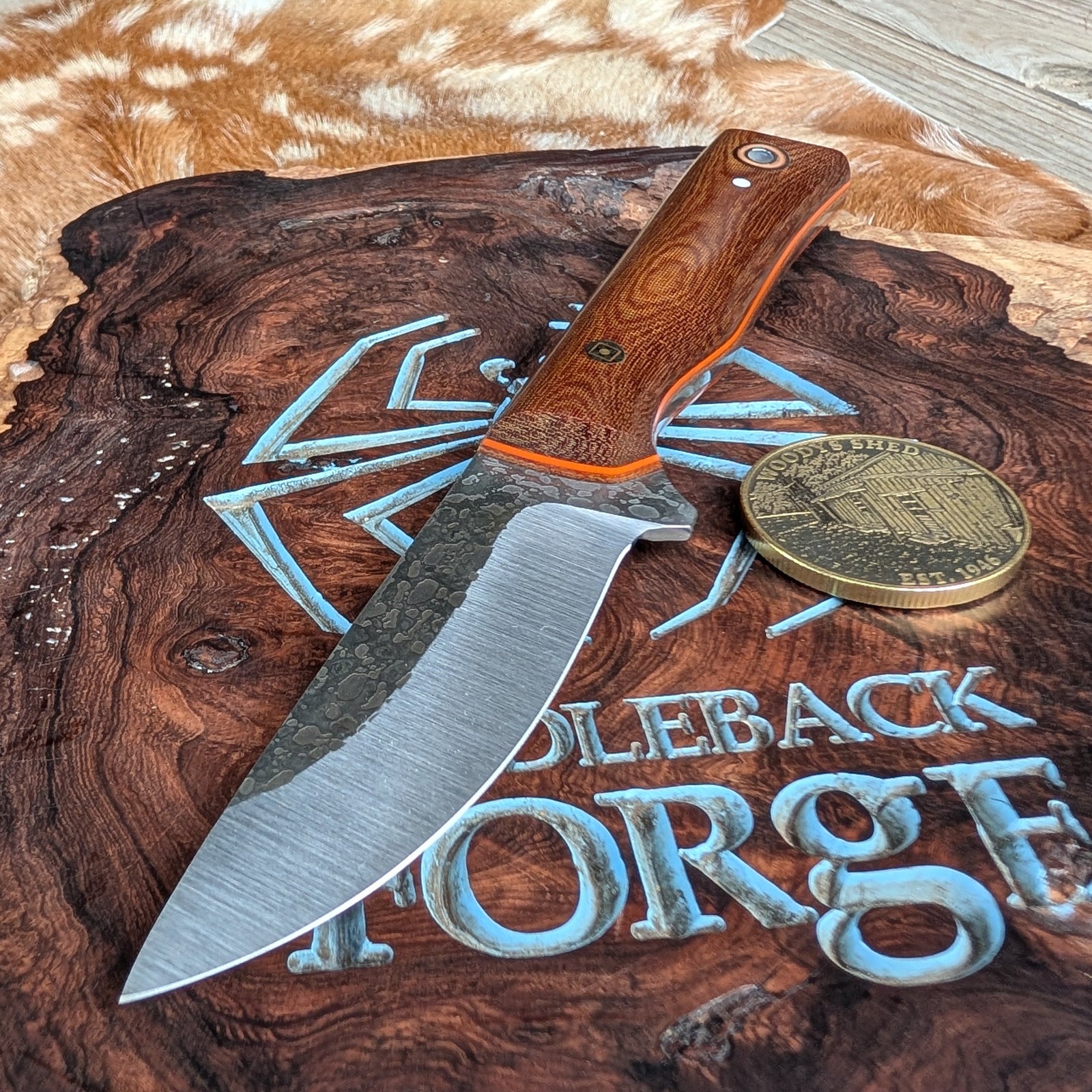 Fiddleback Forge Big Chicken - Vintage Canvas Micarta - Tapered A2 Steel