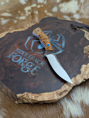 Fiddleback Forge Wingman - Outstanding Black Ash Burl - Tapered Nitro V Steel