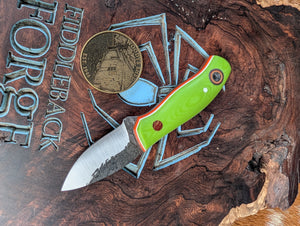 Fiddleback Forge Runt - Tree Frog Green Linen Micarta - Tapered A2 Steel