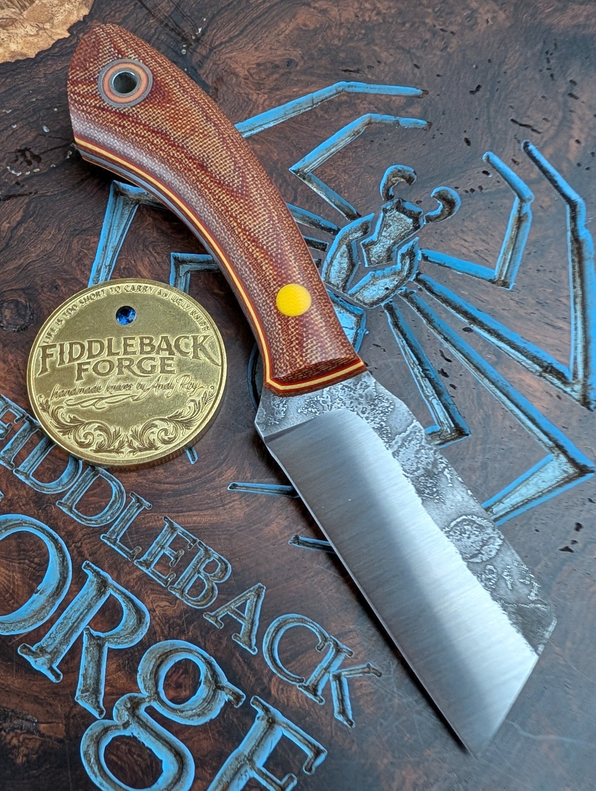 Fiddleback Forge 3 Finger Joe - Natural Canvas Micarta - Tapered A2 St