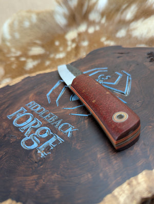 Fiddleback Forge Shaman - Red Brick Burlap Micarta - Tapered A2 Steel