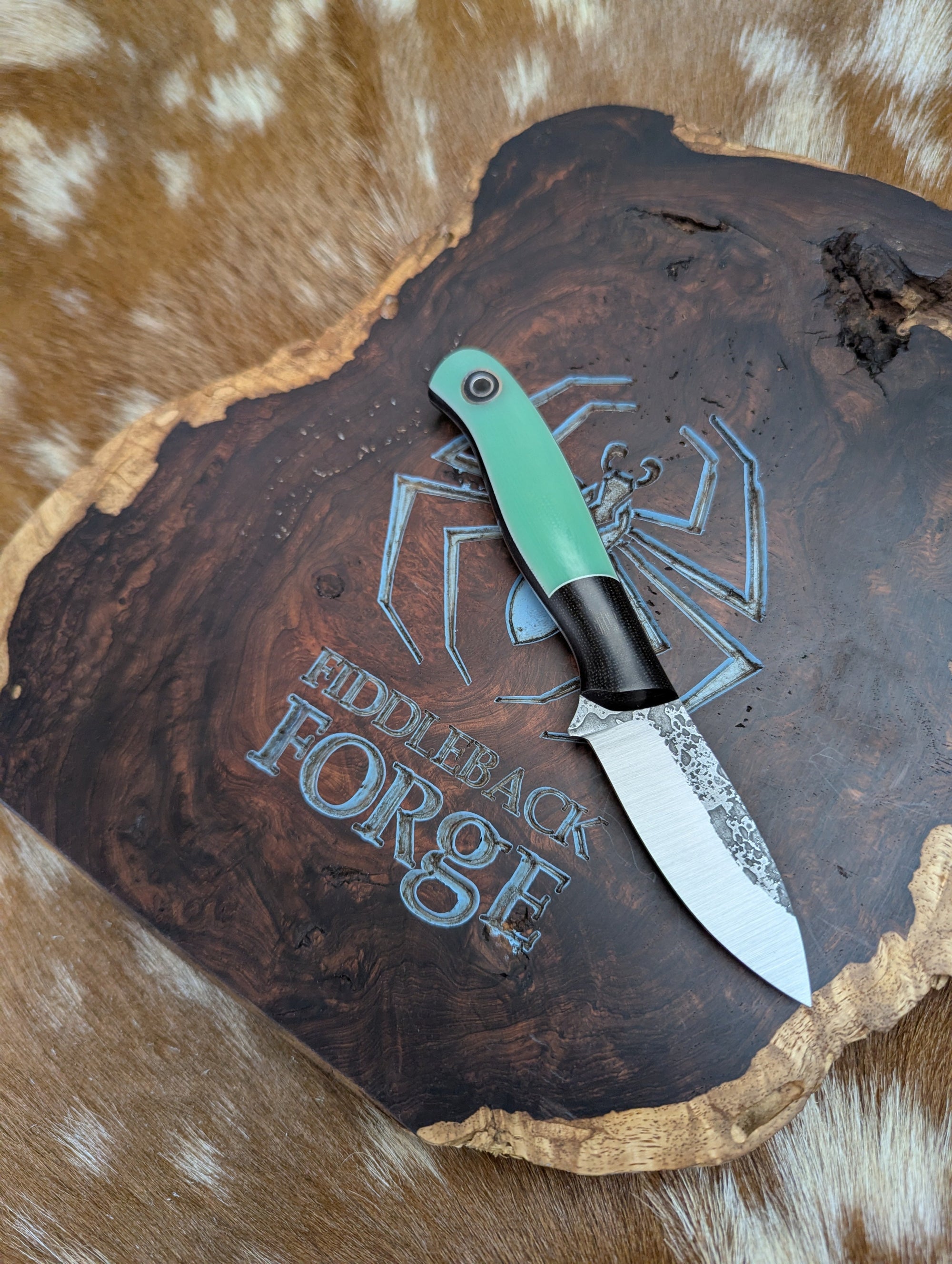 Fiddleback Forge Toboggan - Bolstered Opal G10 - Tapered A2 Steel