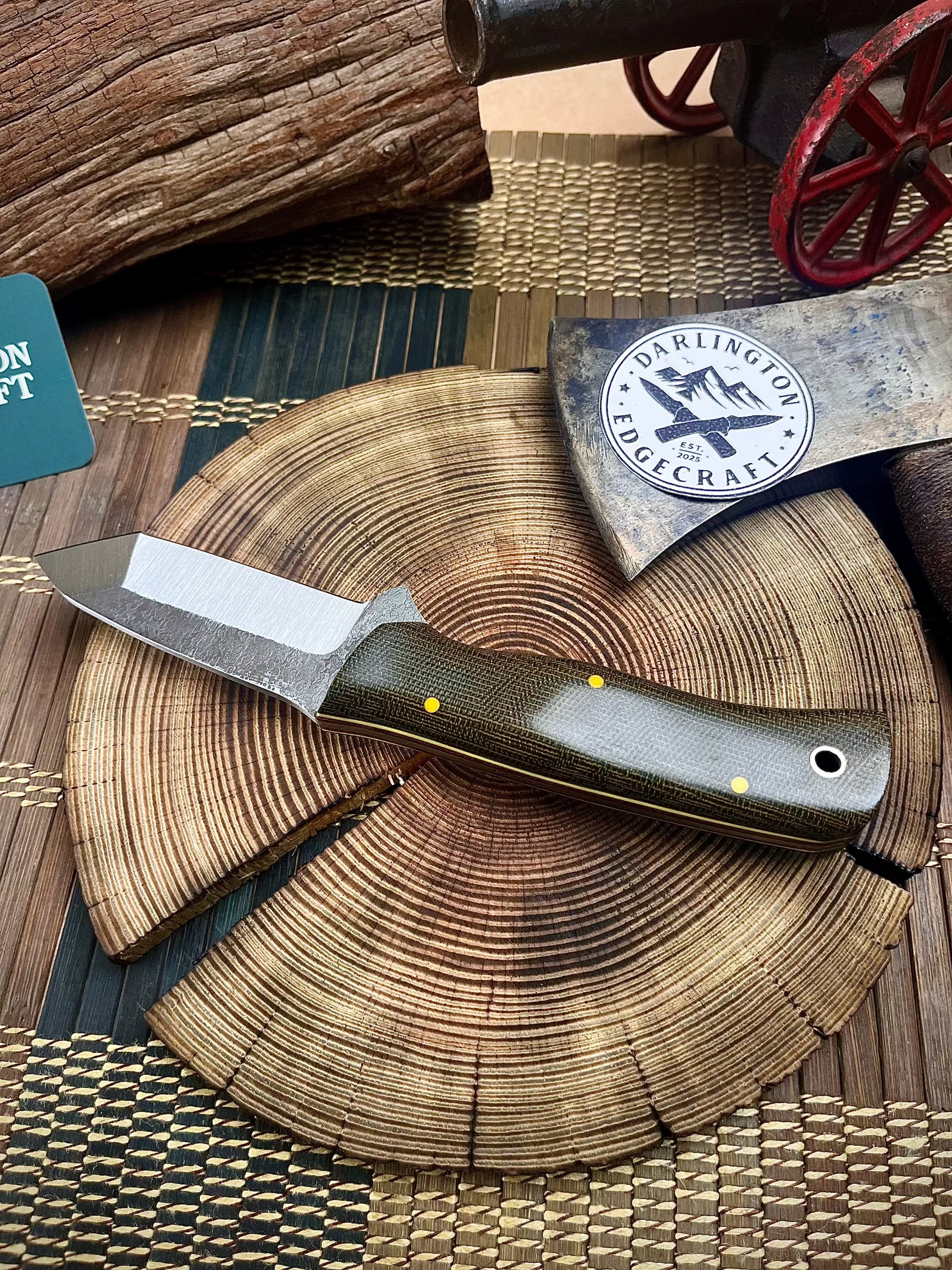 Darlington Steelcraft Gideon's Tanto - Green Linen Micarta - Tapered A2 Steel
