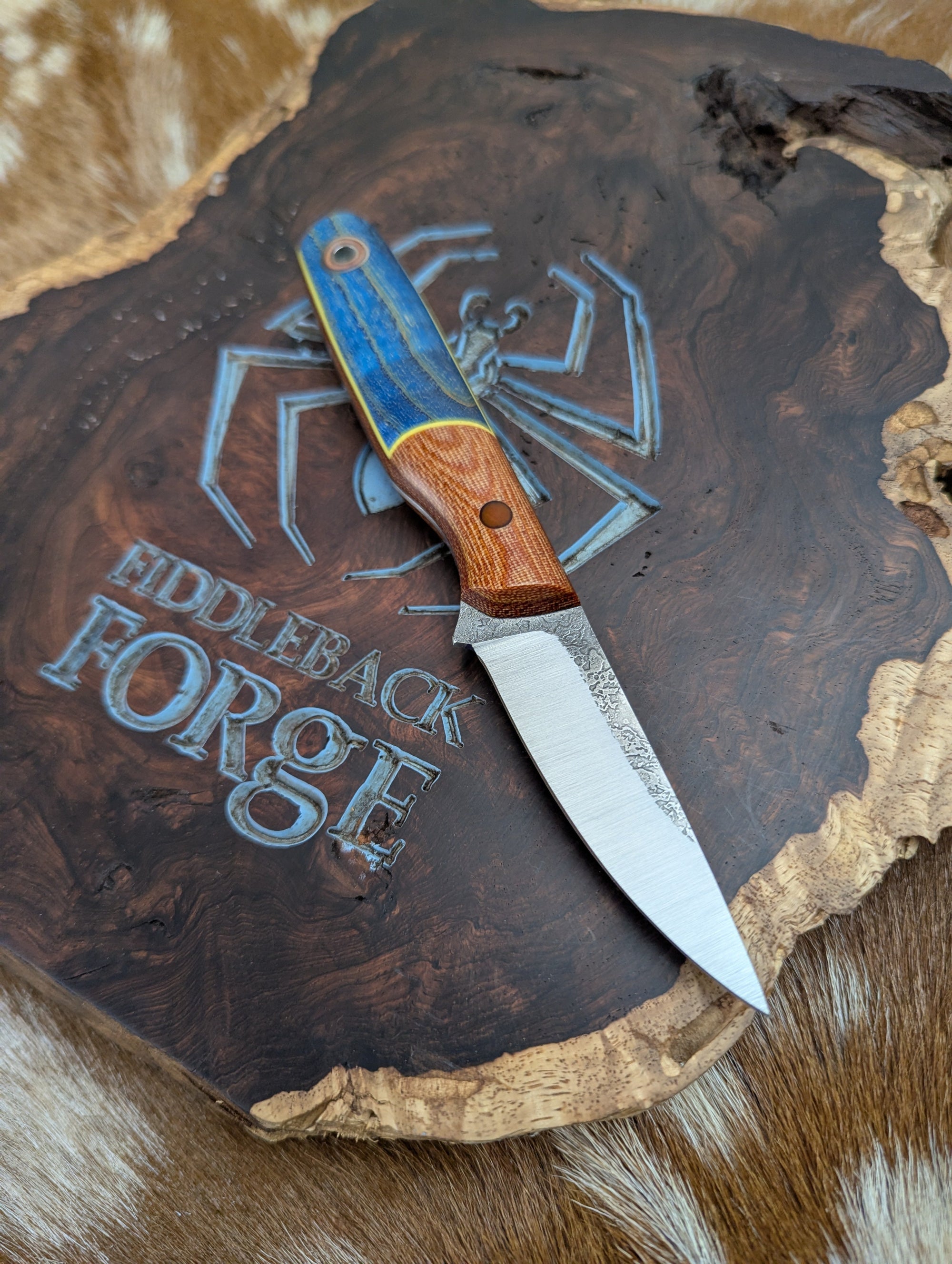 Fiddleback Forge Boudreaux - Bolstered Curly Ash - Tapered A2 Steel