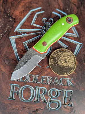 Fiddleback Forge Runt - Tree Frog Green Linen Micarta - Tapered A2 Steel