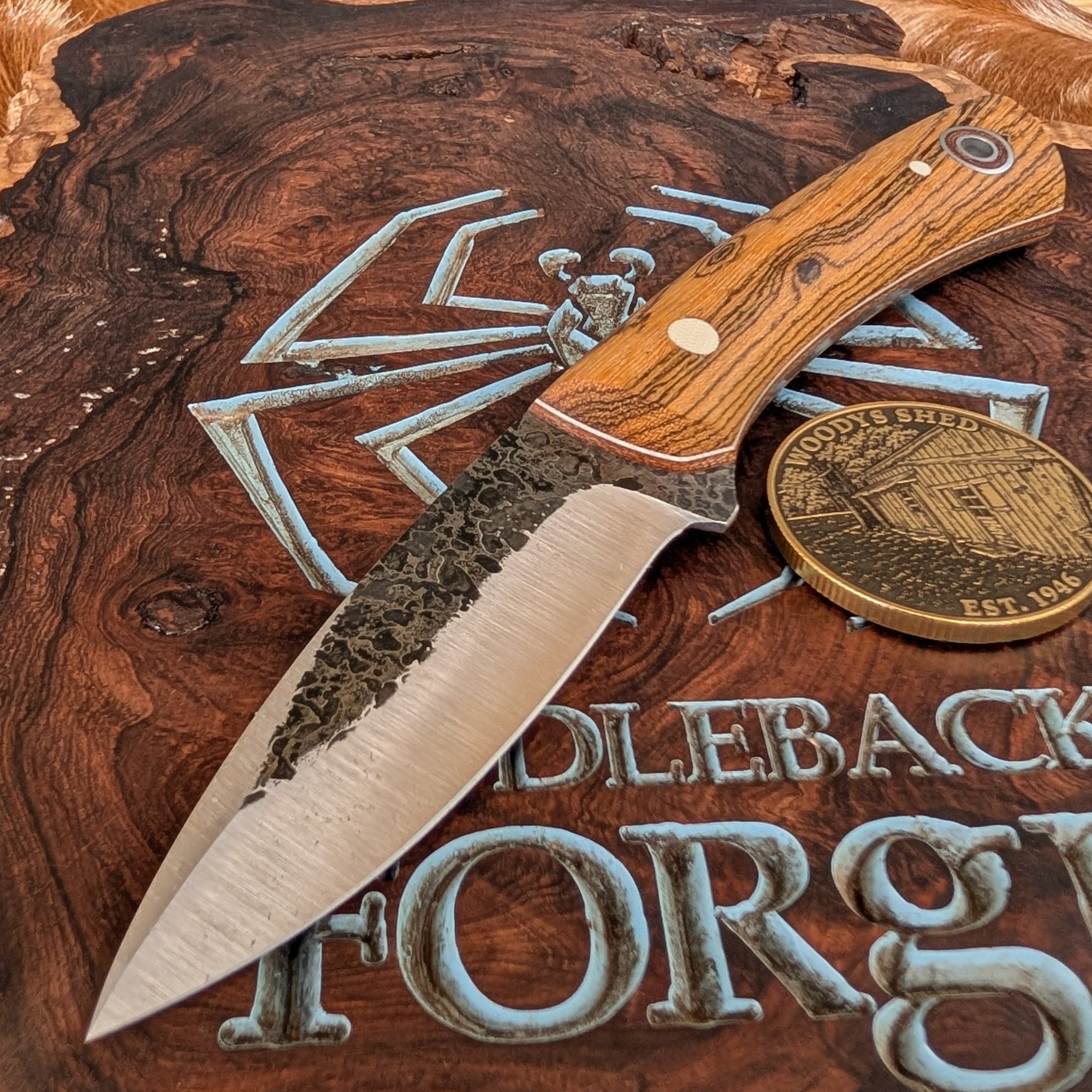 Fiddleback Forge Bushboot - Beautiful Bocote - Tapered A2 Steel