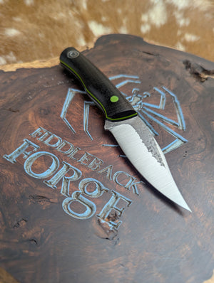Fiddleback Forge Warthawg Knife - Deep Luster Black Burlap Micarta - Tapered Nitro V Steel
