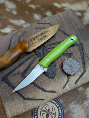 Fiddleback Forge F2 - Tree Frog Linen Micarta - Tapered NitroV