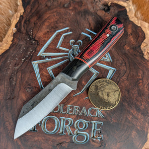 Fiddleback Forge Shogun - Bolstered Black Widow Burlap Micarta - Tapered A2 Steel