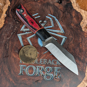 Fiddleback Forge Shogun - Bolstered Black Widow Burlap Micarta - Tapered A2 Steel