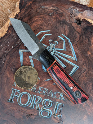 Fiddleback Forge Shogun - Bolstered Black Widow Burlap Micarta - Tapered A2 Steel