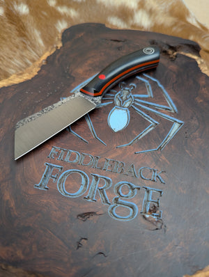 New!!! Fiddleback Forge Bow Legged Belt Knife II - Black Canvas - Tapered 1084 Steel