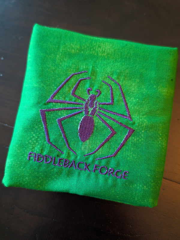 Fiddleback Forge Pocket Square Handkerchief - Lime Green w Purple Spid