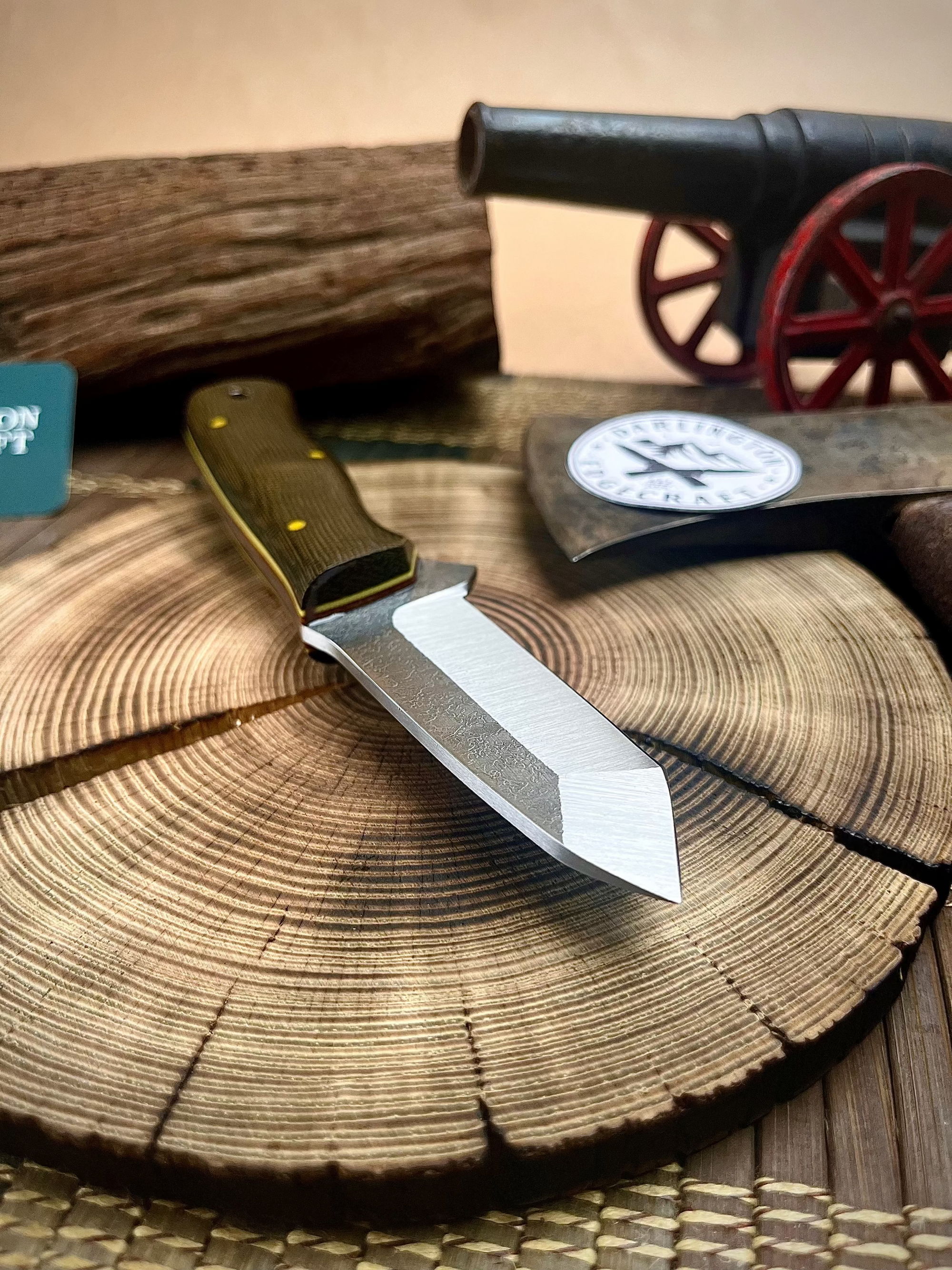 Darlington Steelcraft Gideon's Tanto - Green Linen Micarta - Tapered A2 Steel