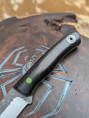 Fiddleback Forge Warthawg Knife - Deep Luster Black Burlap Micarta - Tapered Nitro V Steel
