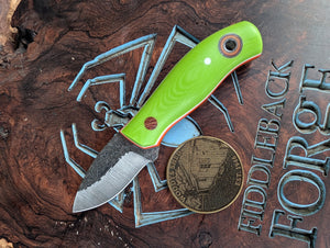 Fiddleback Forge Runt - Tree Frog Green Linen Micarta - Tapered A2 Steel