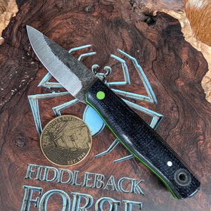 Fiddleback Forge Guardless Hiking Buddy Jr - Midnight Blue Burlap Micarta - Tapered A2 Steel