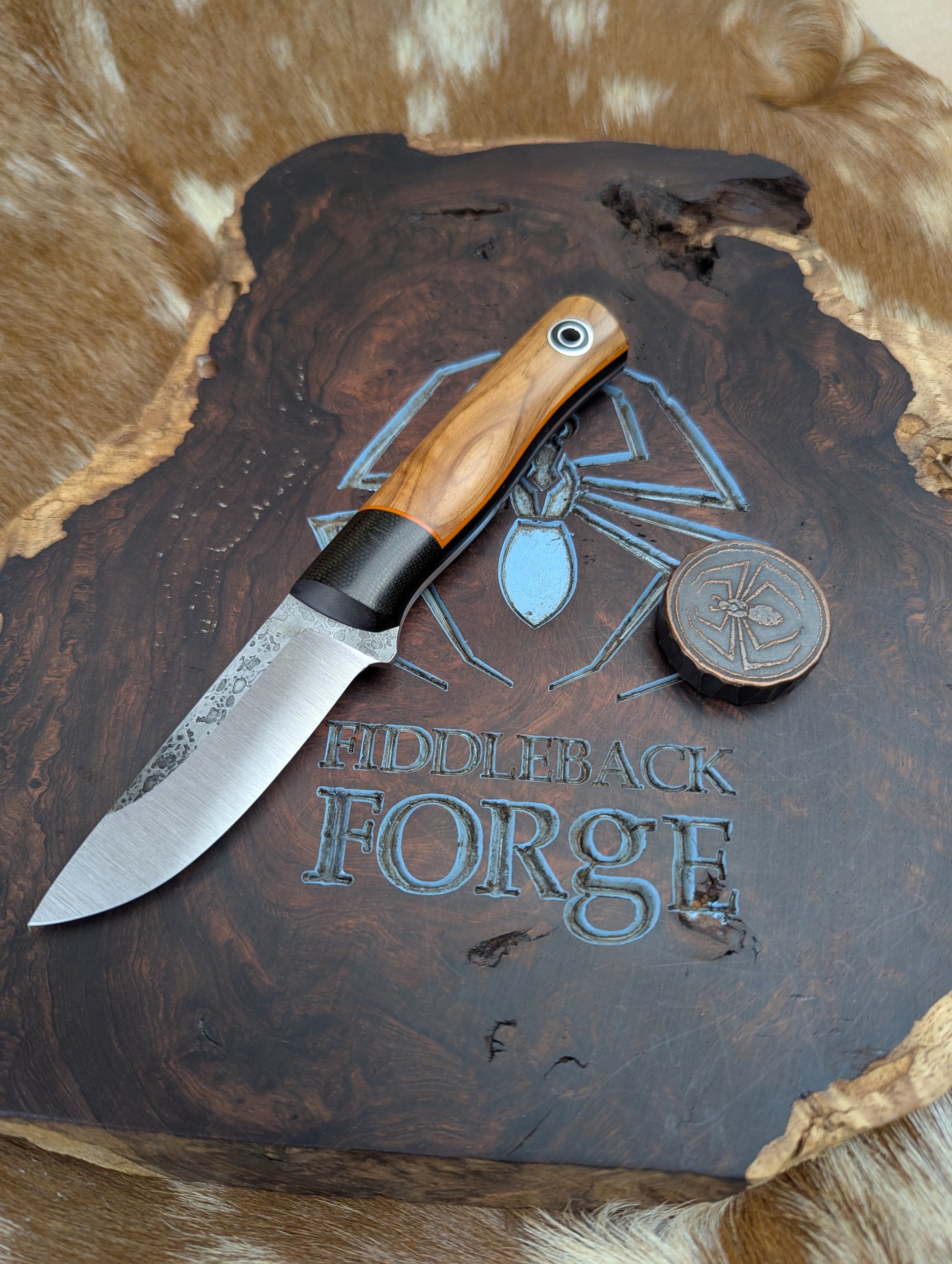 Fiddleback Forge Evangeline - Bolstered Olivewood - Tapered A2 Steel