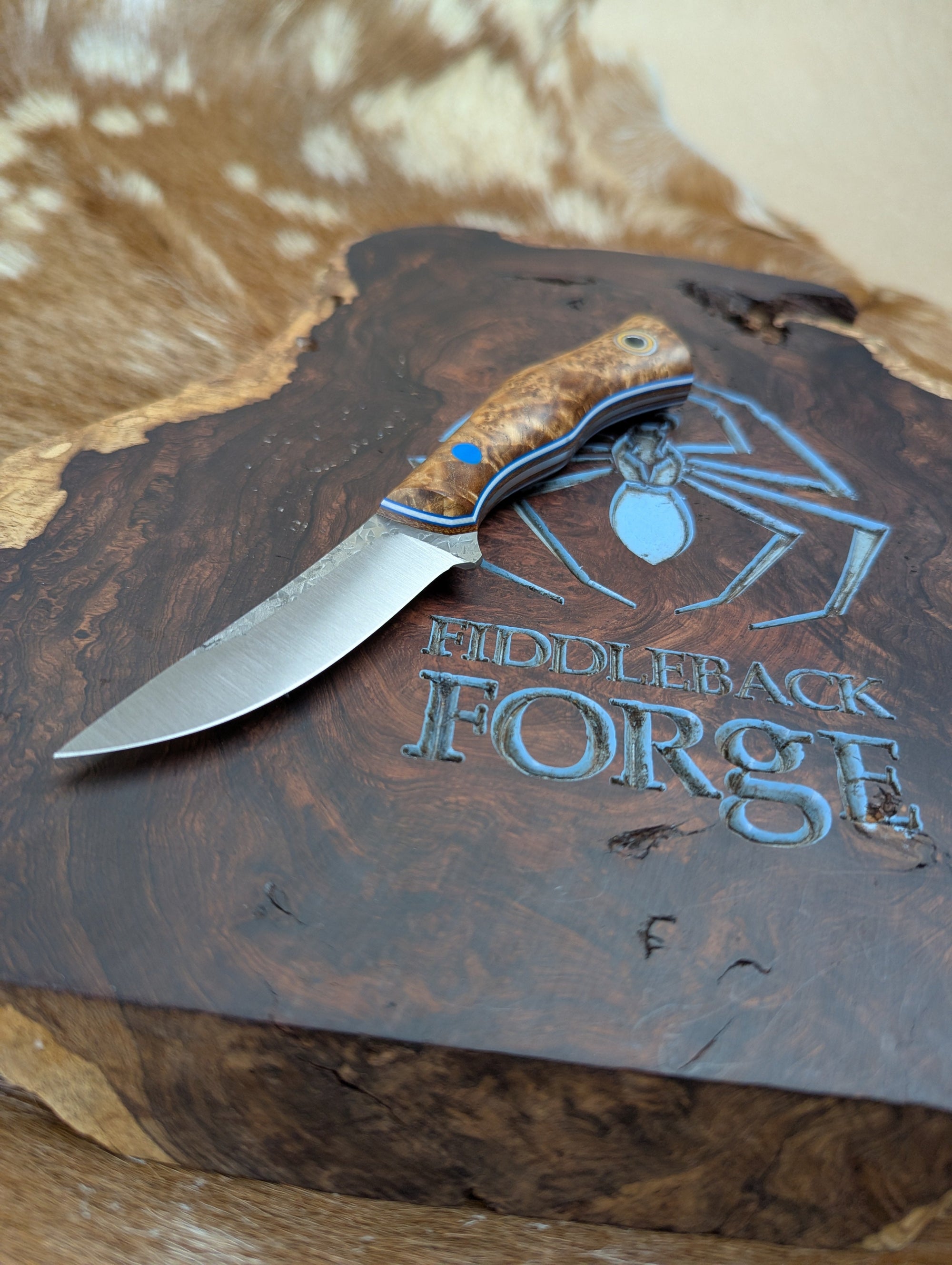Fiddleback Forge Wingman - Outstanding Black Ash Burl - Tapered Nitro V Steel