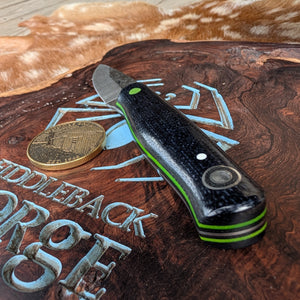 Fiddleback Forge Guardless Hiking Buddy Jr - Midnight Blue Burlap Micarta - Tapered A2 Steel