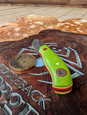 Fiddleback Forge Runt - Tree Frog Green Linen Micarta - Tapered A2 Steel