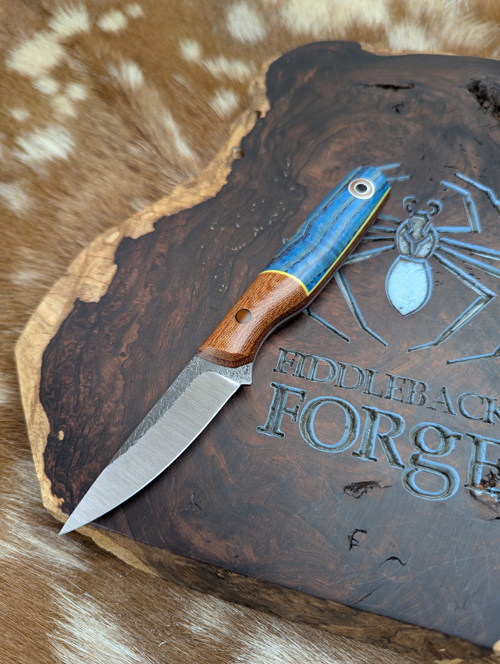 Fiddleback Forge Boudreaux - Bolstered Curly Ash - Tapered A2 Steel